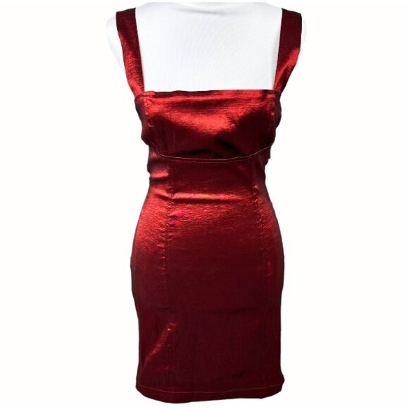 Lucy in the Sky Metallic Red Satin Bow Open Back Mini Dress S Holiday Party Club - Picture 2 of 11
